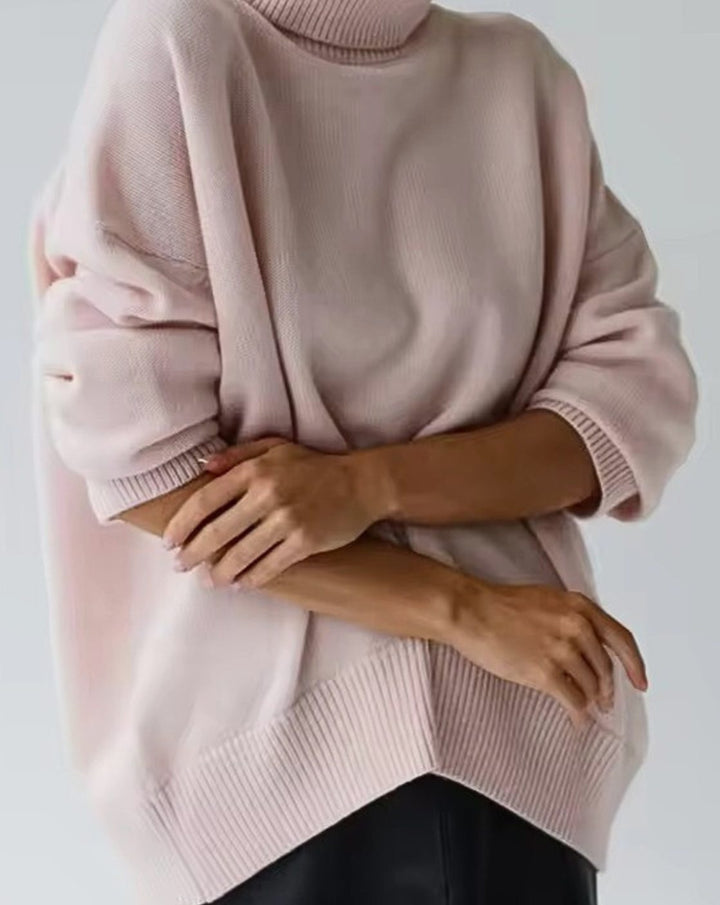 Women's Oversized High-Neck Knit Turtleneck Jumper - Pink
