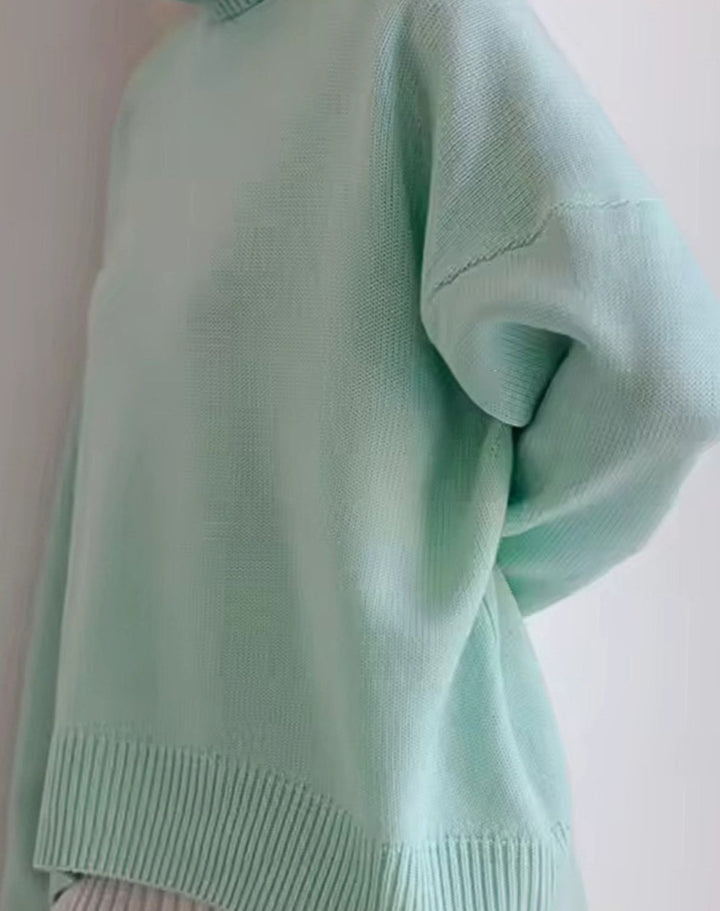 Women's Oversized High-Neck Knit Turtleneck Jumper - Green