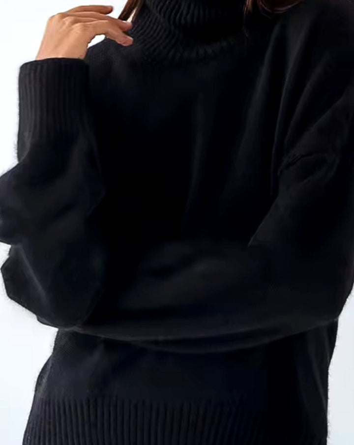 Women's Oversized High-Neck Knit Turtleneck Jumper - Black