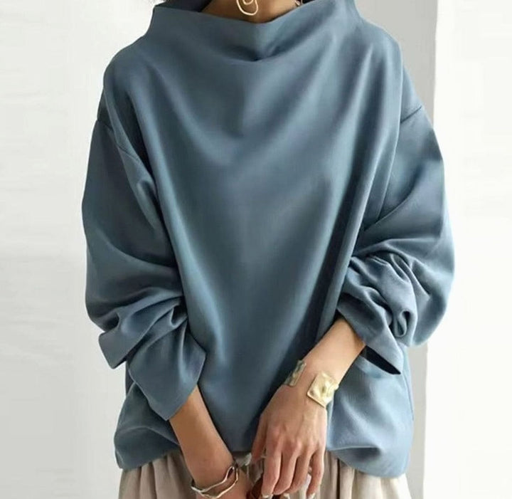 Women's Oversized High-Neck Knitted Jumper - Blue