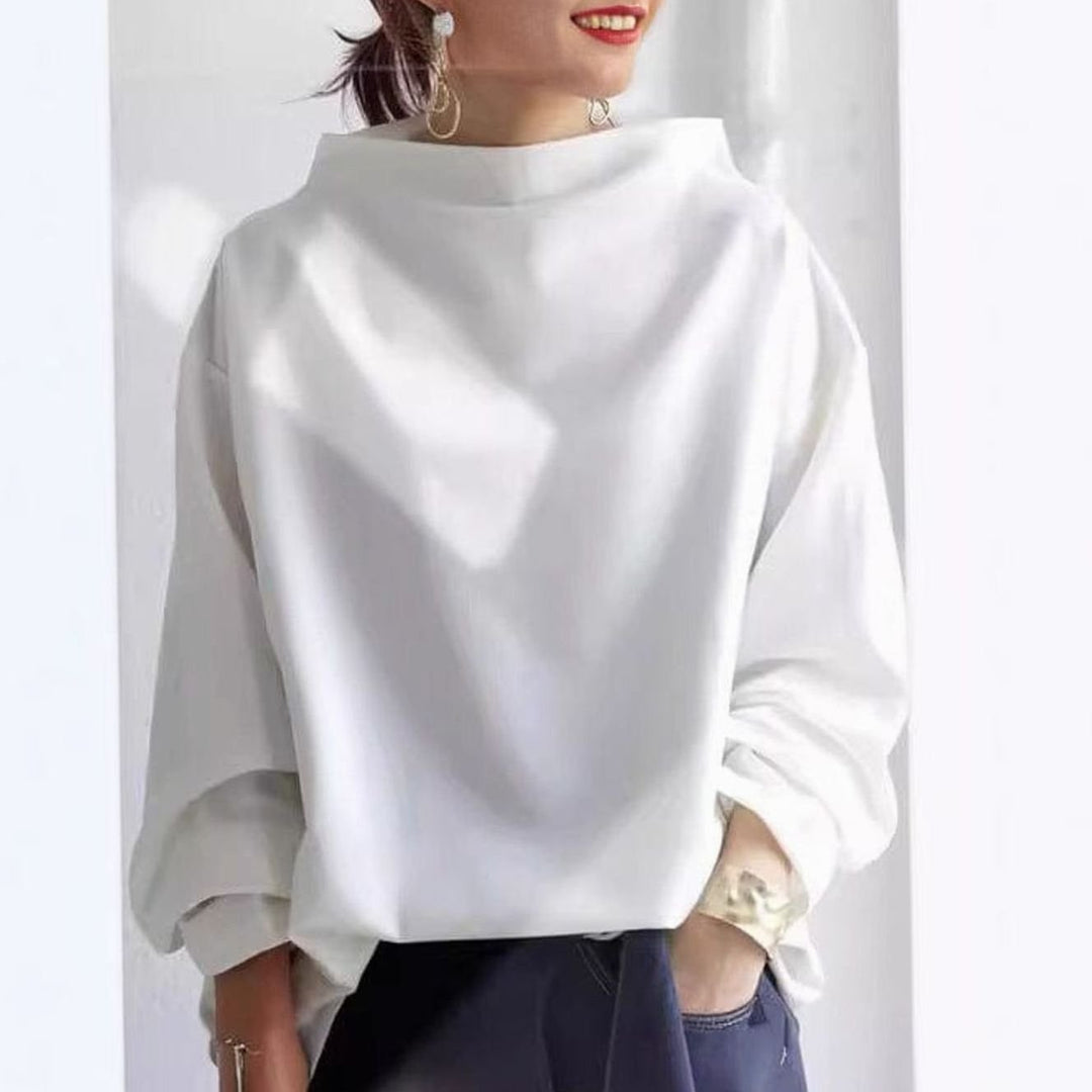 Women's Oversized High-Neck Knitted Jumper Soft Relaxed Top - White