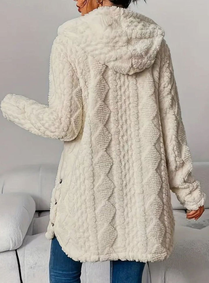 Women's Oversized Hooded Button-Front Plush Fleece Long Cardigan