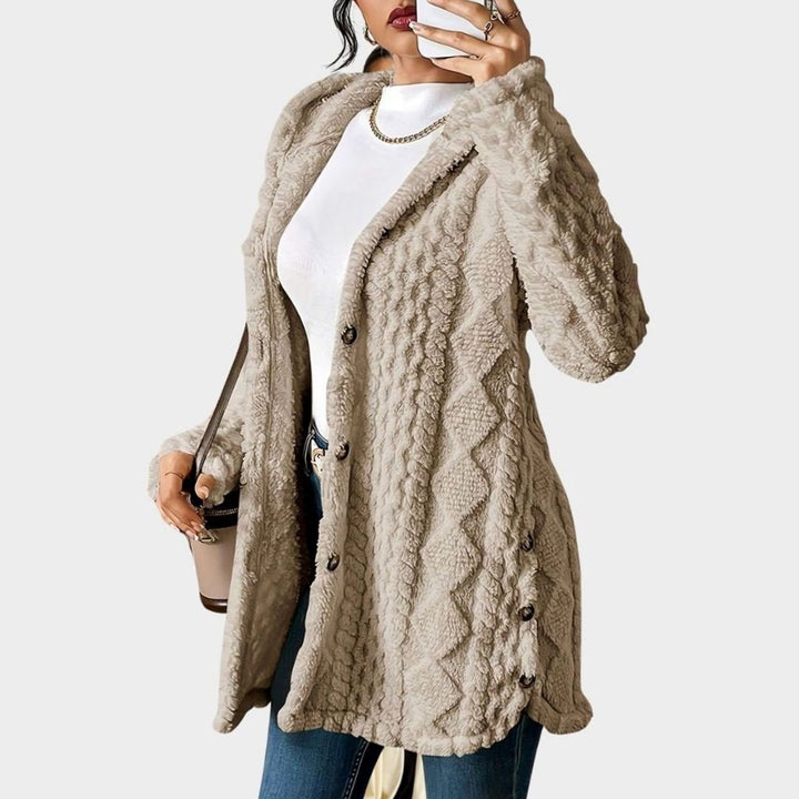 Women's Oversized Hooded Button-Front Plush Fleece Long Cardigan