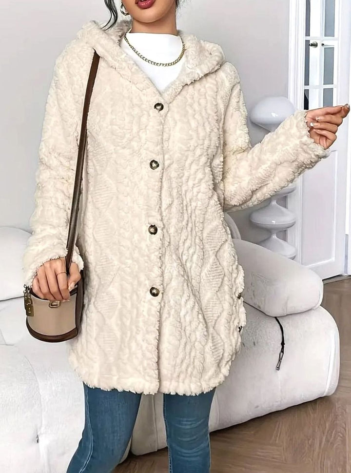 Women's Oversized Hooded Button-Front Plush Fleece Long Cardigan