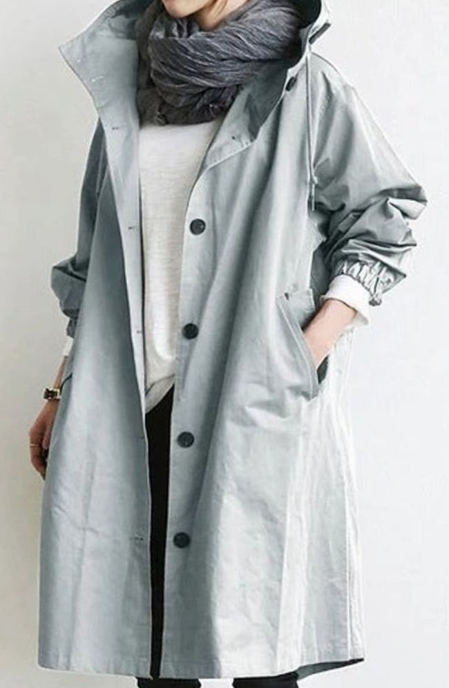 Women's Oversized Hooded Button-Front Trench Coat, Khaki - Light Grey