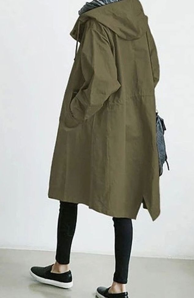 Women's Oversized Hooded Button-Front Trench Coat, Khaki - Green