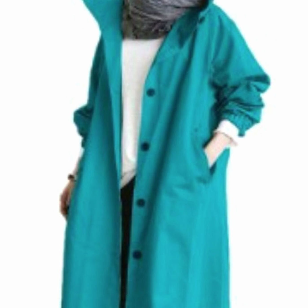Women's Oversized Hooded Button-Front Trench Coat, Khaki - Blue