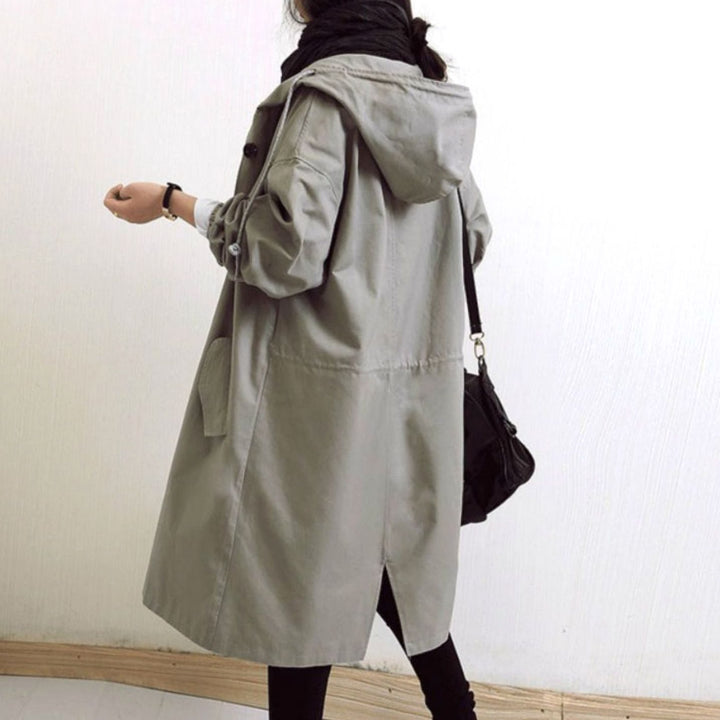 Women's Oversized Hooded Button-Front Trench Coat, Khaki - Grey