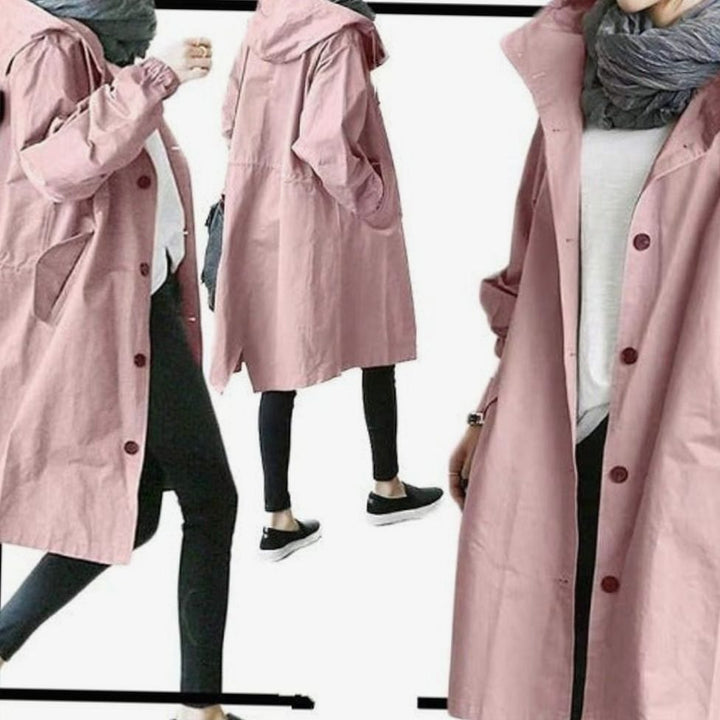 Women's Oversized Hooded Button-Front Trench Coat, Khaki - Pink