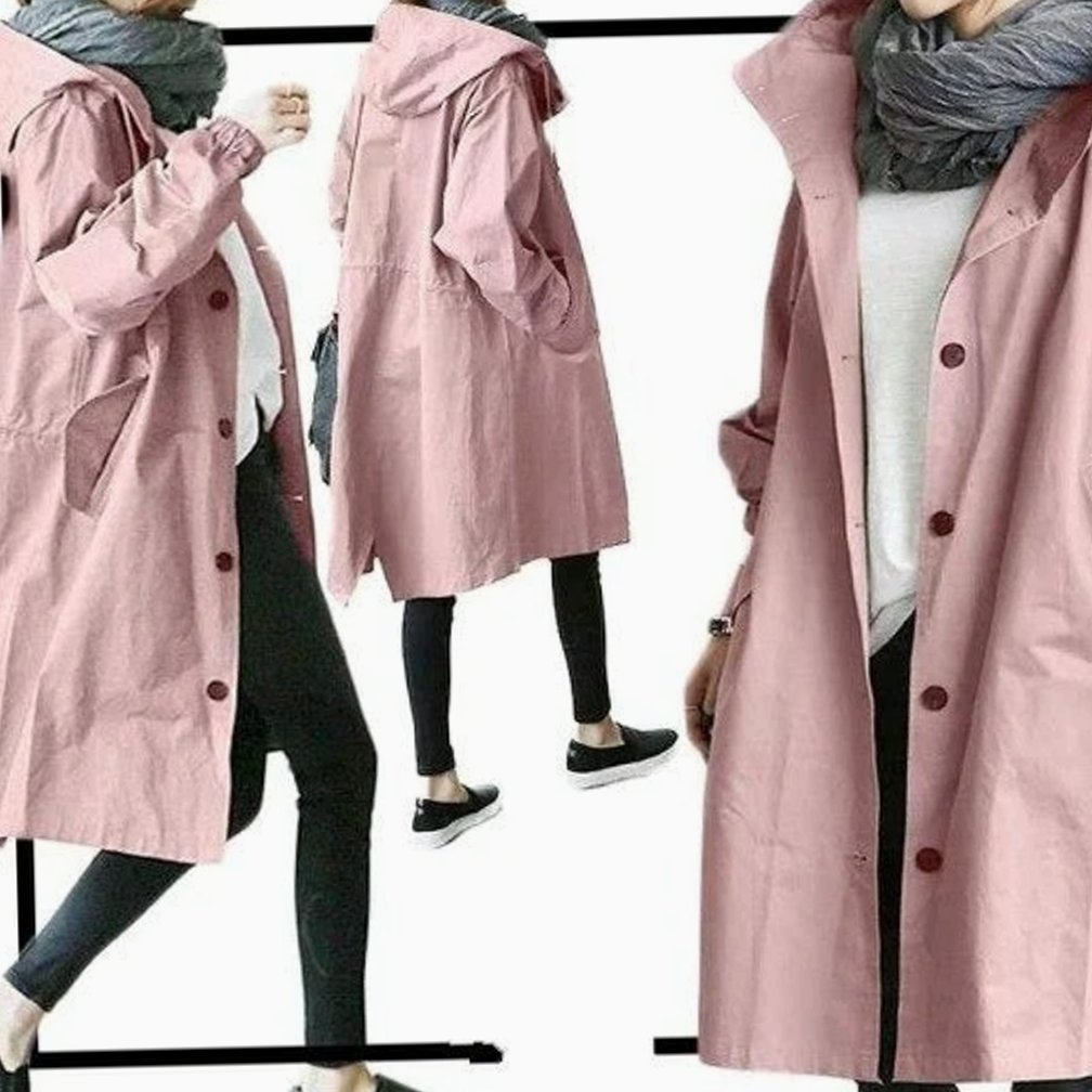 Women's Oversized Hooded Button-Front Trench Coat, Stone - Pink