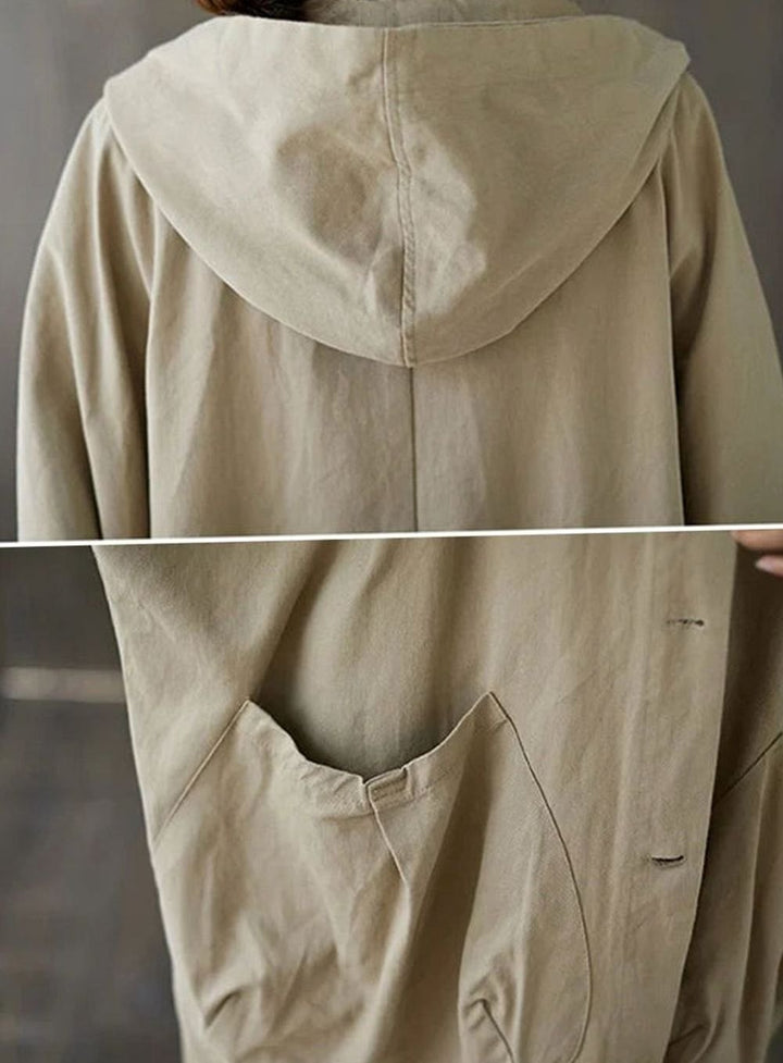 Women's Oversized Hooded Button-Up Long Trench Coat