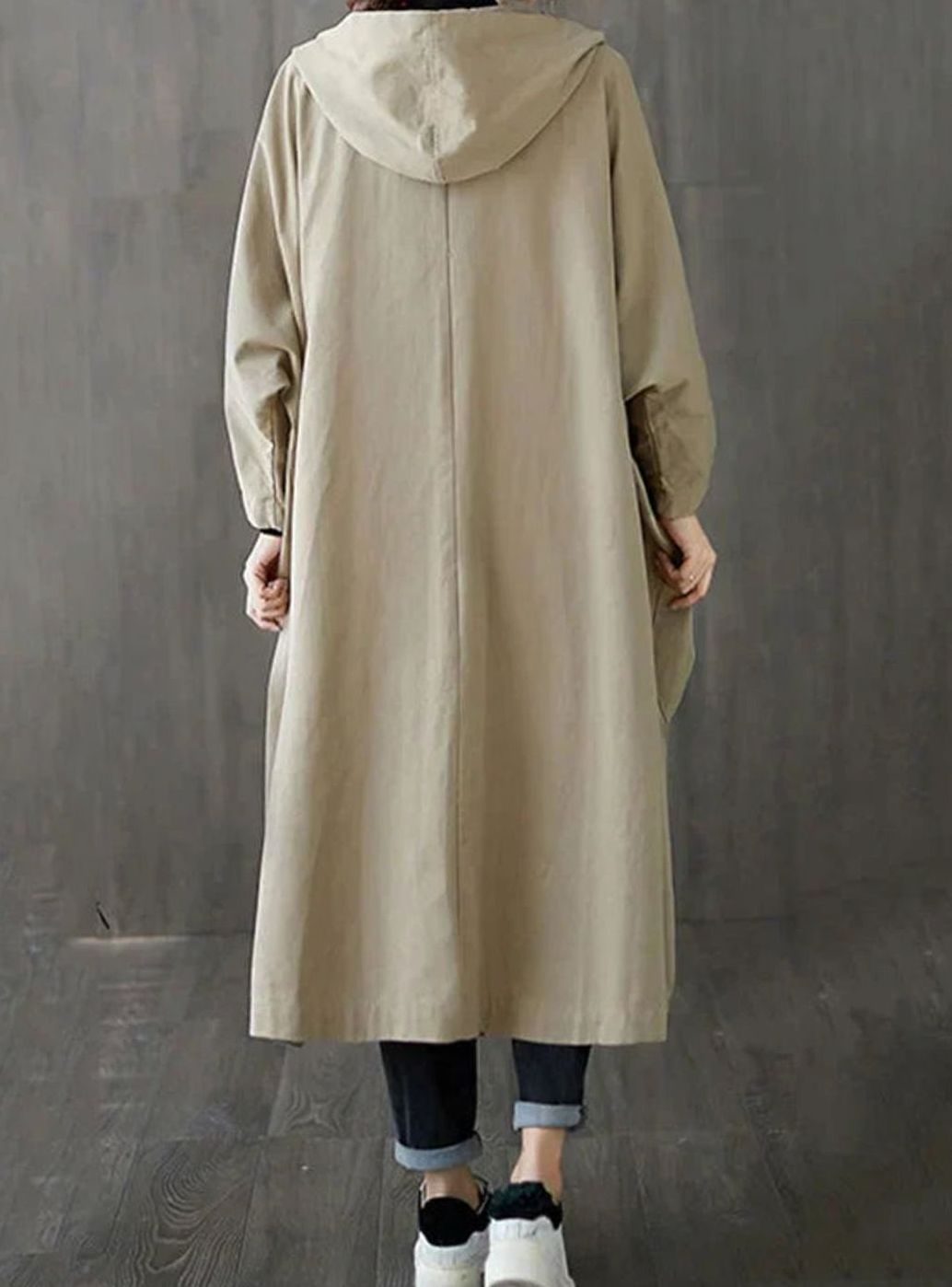 Women's Oversized Hooded Button-Up Long Trench Coat