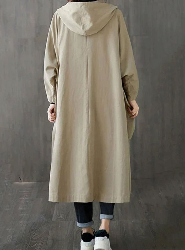 Women's Oversized Hooded Button-Up Long Trench Coat