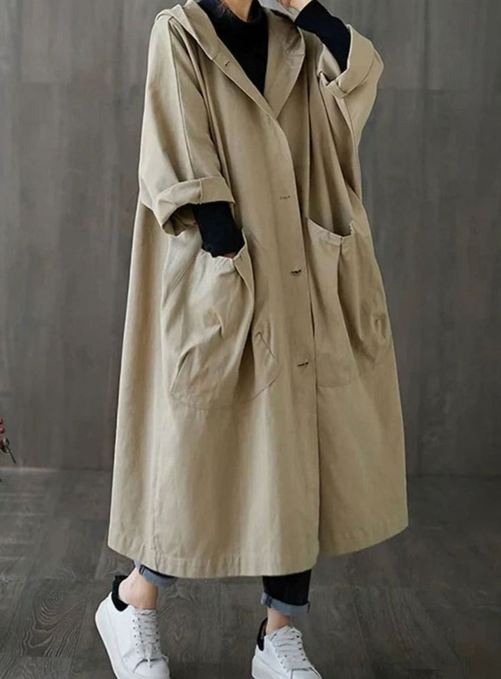 Women's Oversized Hooded Button-Up Long Trench Coat