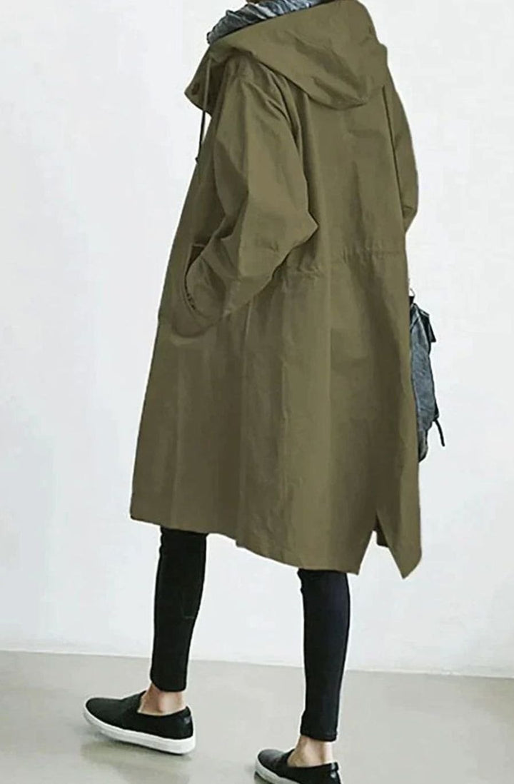 Women's Oversized Hooded Button-Up Longline Trench Coat Leichter - Army Green