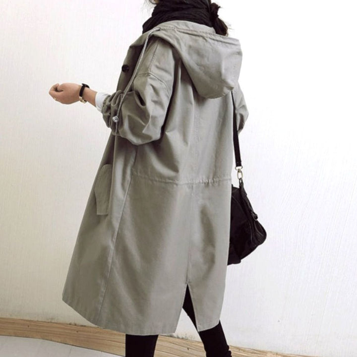 Women's Oversized Hooded Button-Up Trench Coat Trenchcoat - Grey