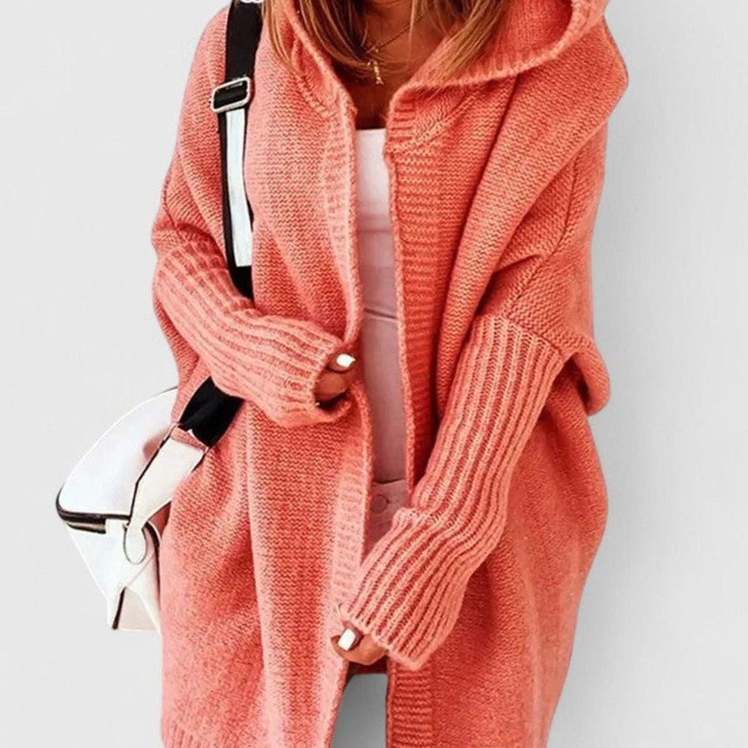 Women's Oversized Hooded Knee-Length Knit Cardigan - Orange