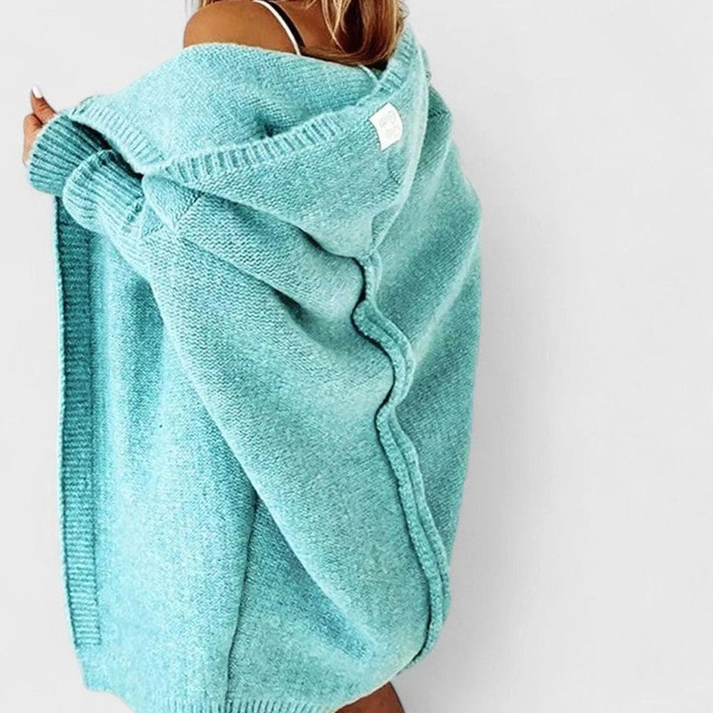 Women's Oversized Hooded Knee-Length Knit Cardigan