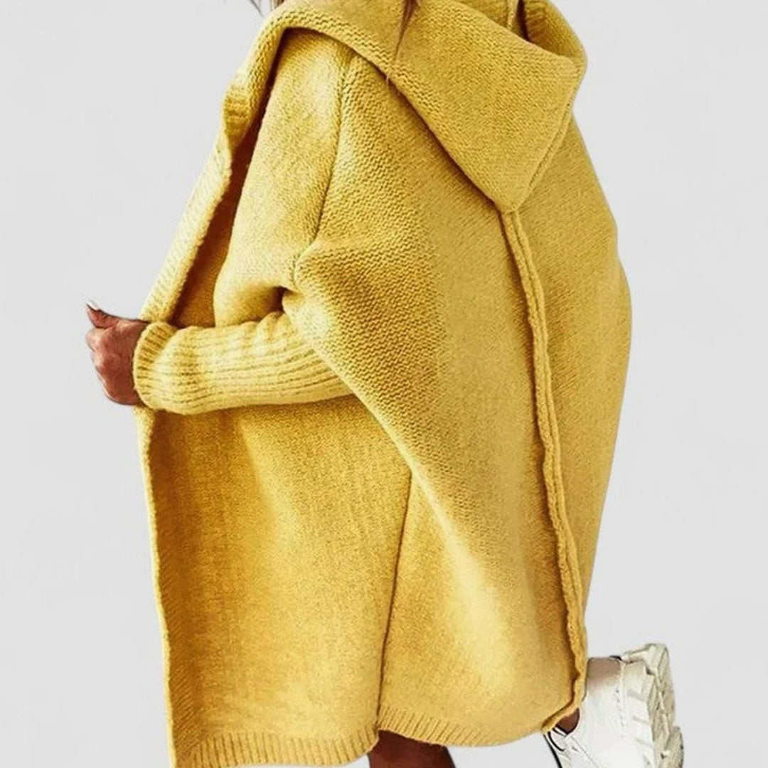 Women's Oversized Hooded Knee-Length Knit Cardigan - Yellow