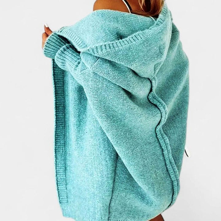 Women's Oversized Hooded Knee-Length Knit Cardigan - Blue