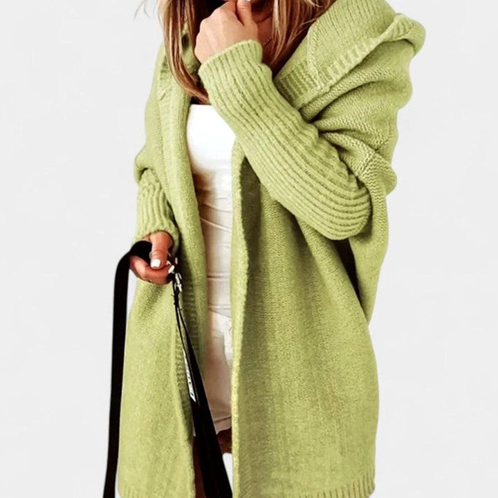 Women's Oversized Hooded Knee-Length Knit Cardigan - Green