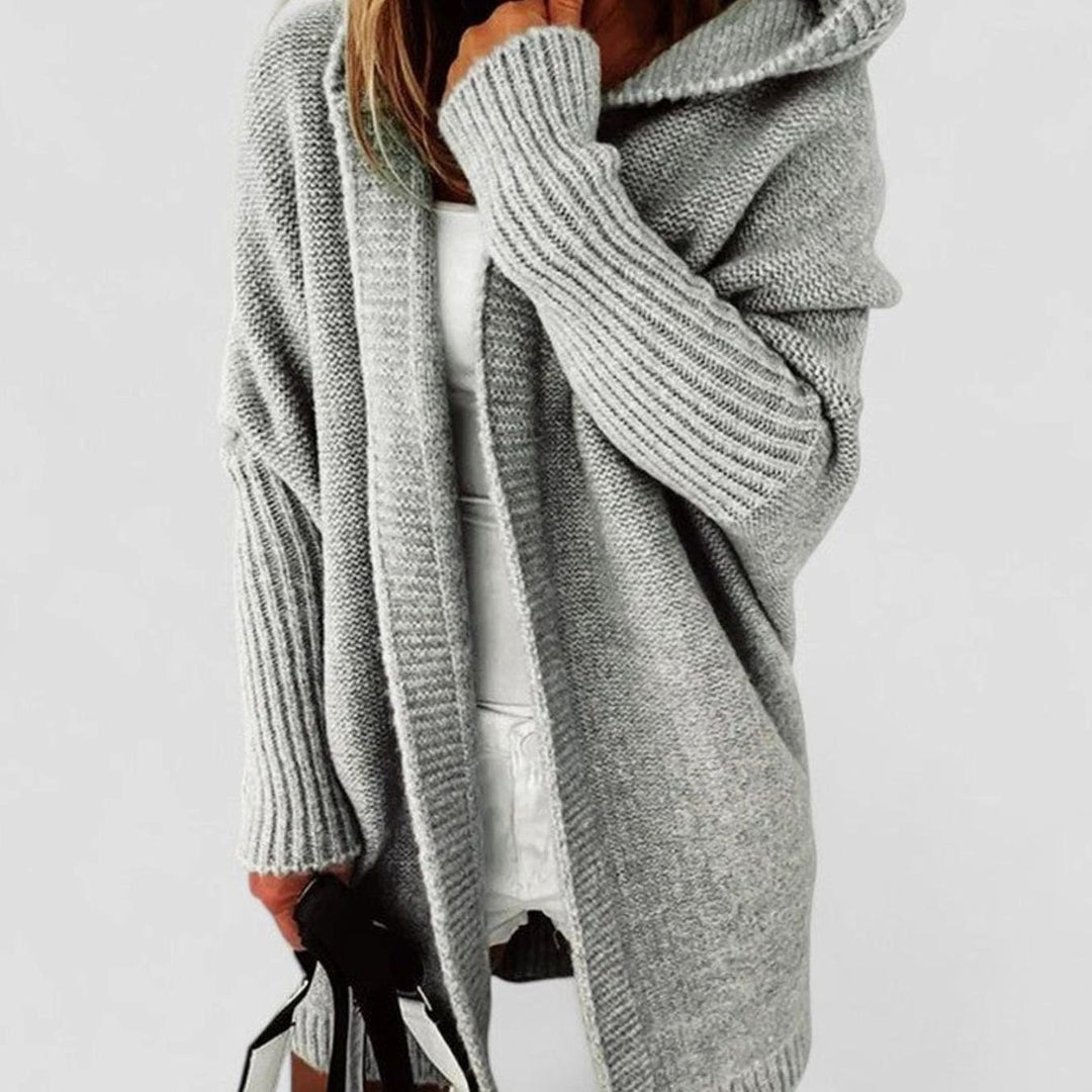 Women's Oversized Hooded Knee-Length Knit Cardigan - Grey