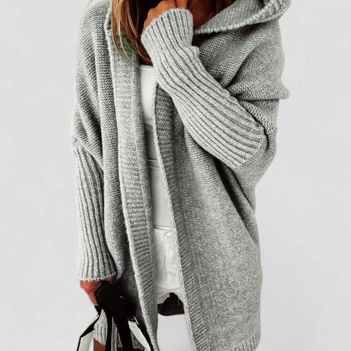 Women's Oversized Hooded Knee-Length Knit Cardigan - Grey