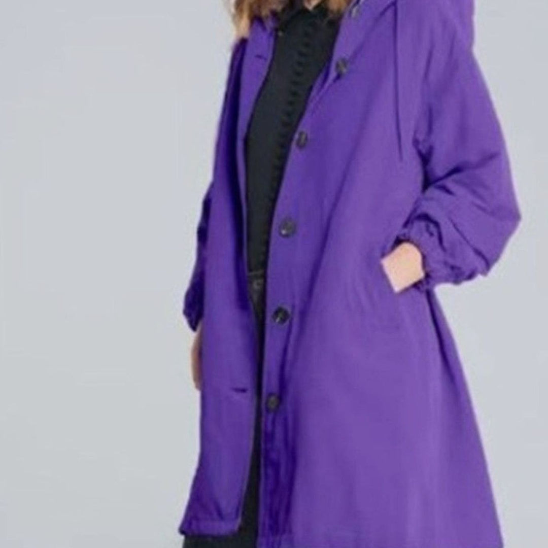 Women's Oversized Hooded Longline Trench Coat, Army Green - Purple