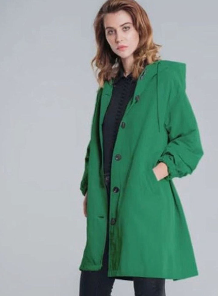 Women's Oversized Hooded Longline Trench Coat, Army Green