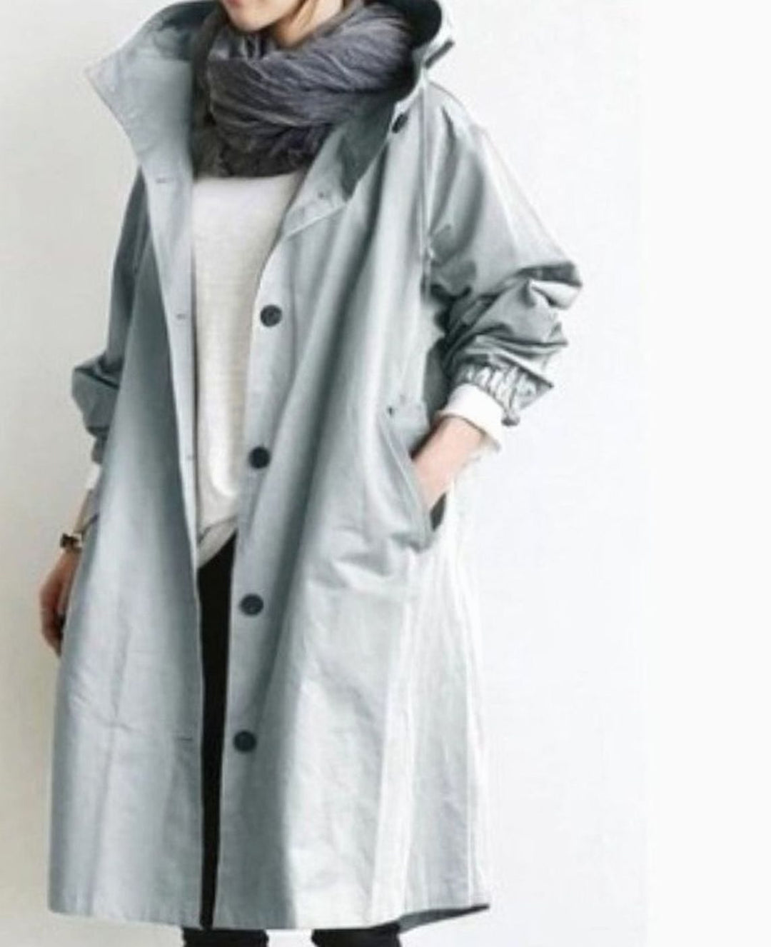 Women's Oversized Hooded Longline Trench Coat, Army Green - Light Blue