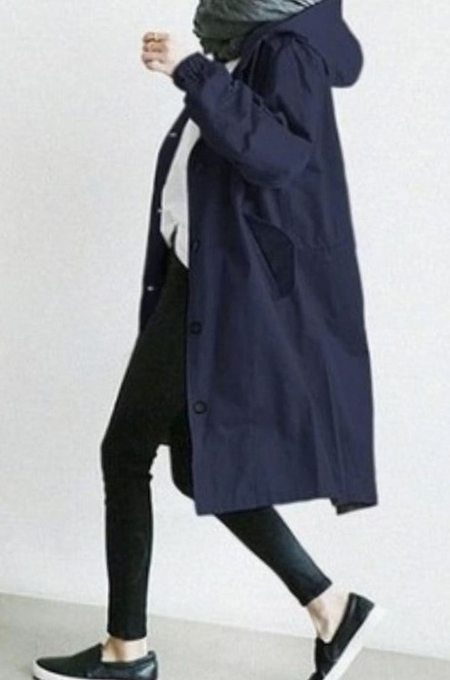 Women's Oversized Hooded Longline Trench Coat, Army Green - Navy Blue