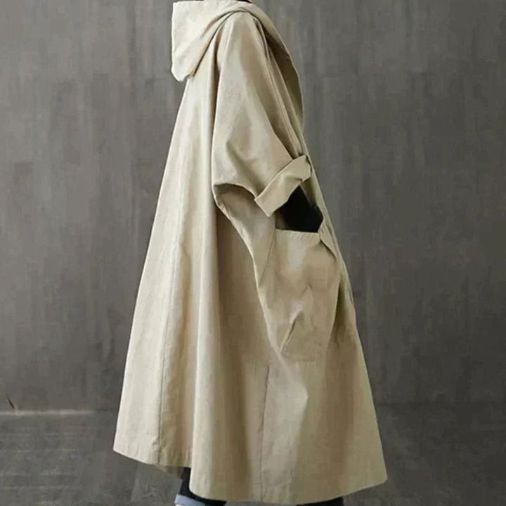 Women's Oversized Hooded Longline Trench Coat Eleganter - Olive Brown