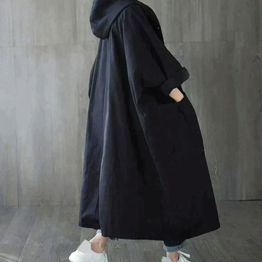 Women's Oversized Hooded Longline Trench Coat Eleganter - Black