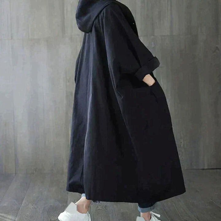Women's Oversized Hooded Longline Trench Coat Eleganter - Black