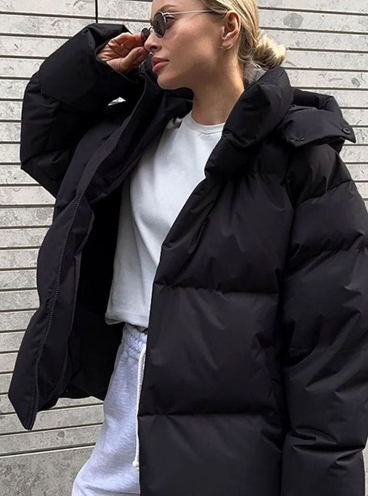 Women's Oversized Hooded Puffer Jacket Quilted Winter Coat, Black