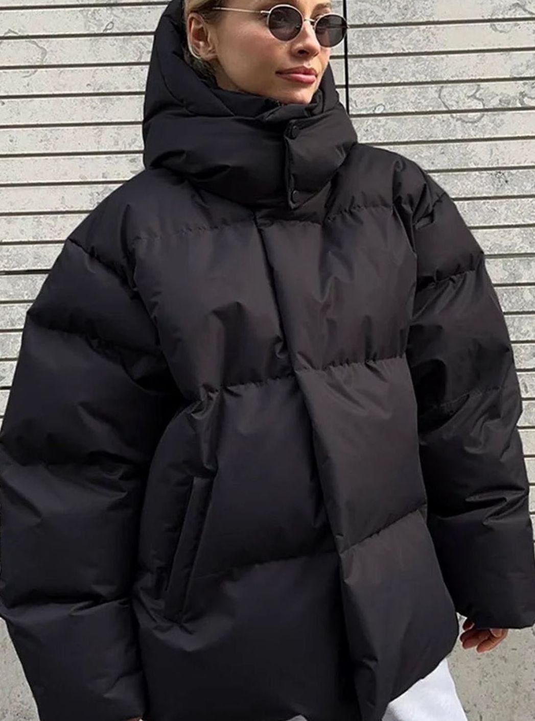 Women's Oversized Hooded Puffer Jacket Quilted Winter Coat, Black - Black
