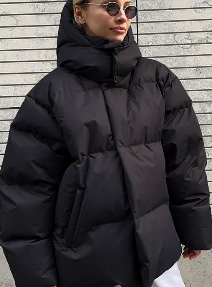 Women's Oversized Hooded Puffer Jacket Quilted Winter Coat, Black - Black