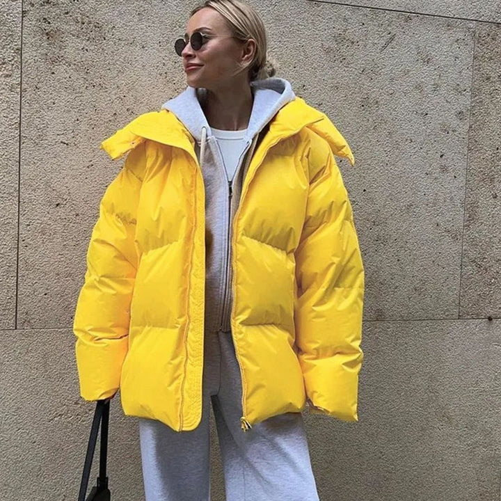 Women's Oversized Hooded Puffer Jacket Quilted Winter Coat, Black - Yellow