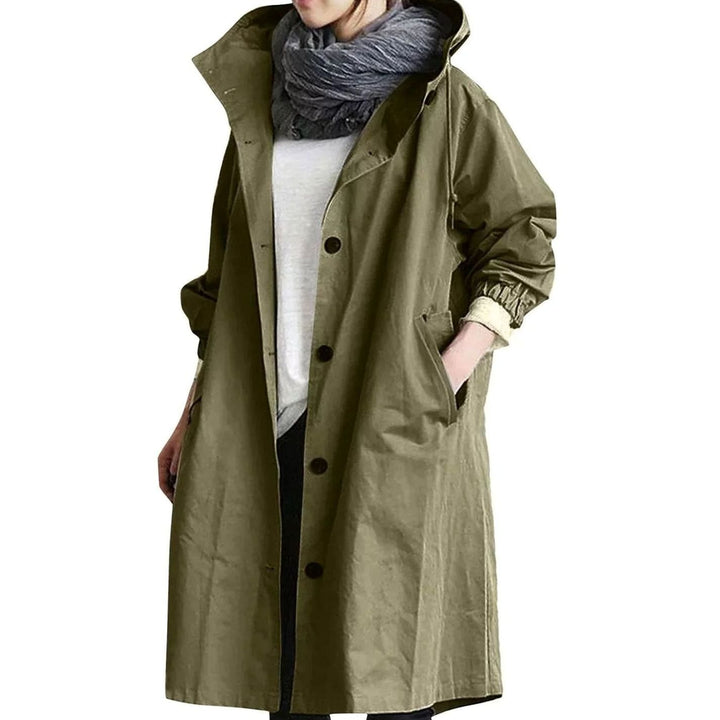 Women's Oversized Hooded Single-Breasted Trench Coat - Green
