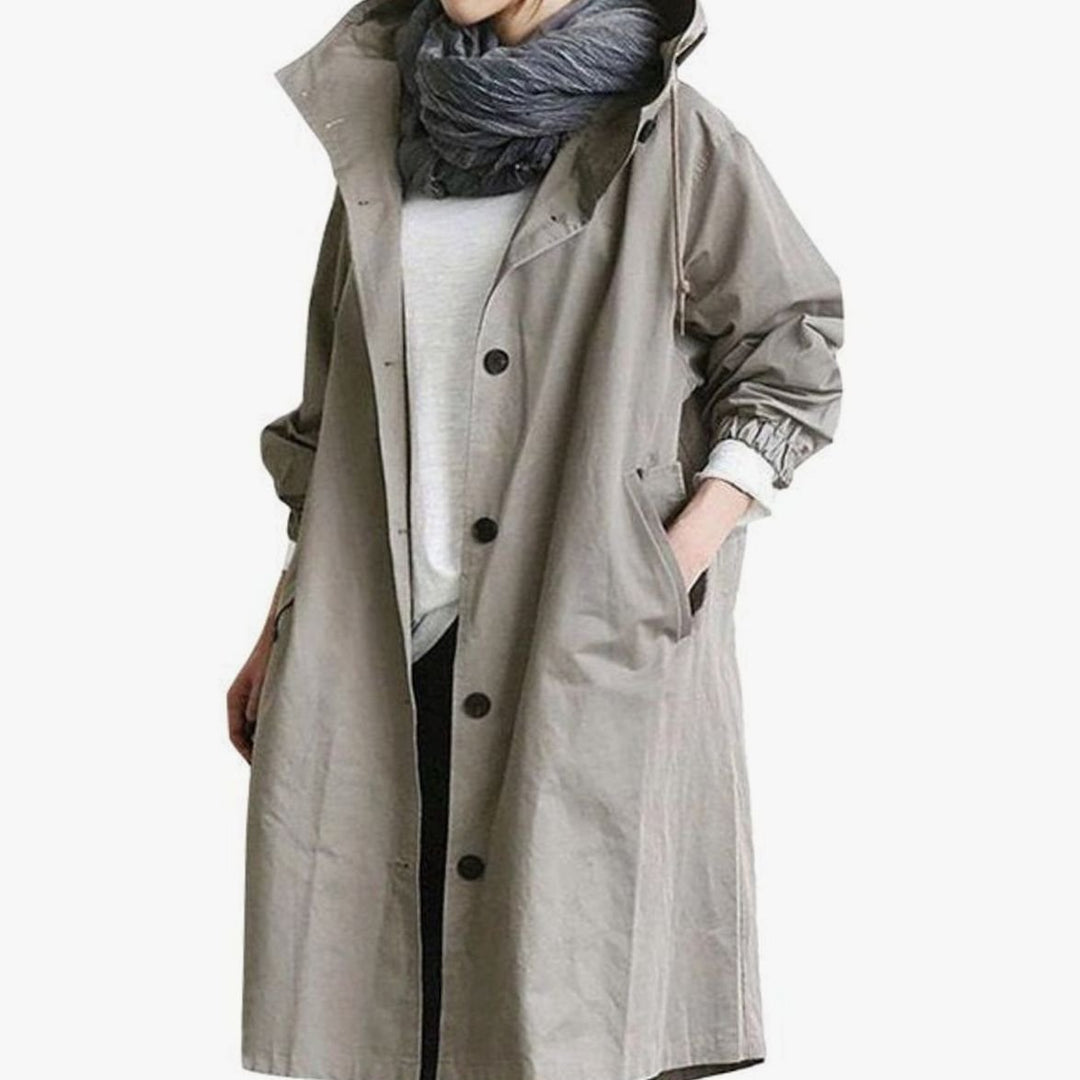 Women's Oversized Hooded Single-Breasted Trench Coat - Grey