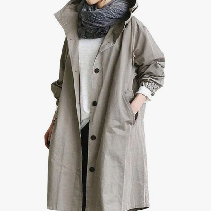 Women's Oversized Hooded Single-Breasted Trench Coat - Grey