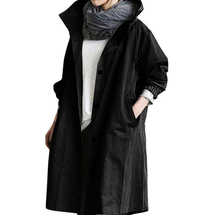 Women's Oversized Hooded Single-Breasted Trench Coat - Black
