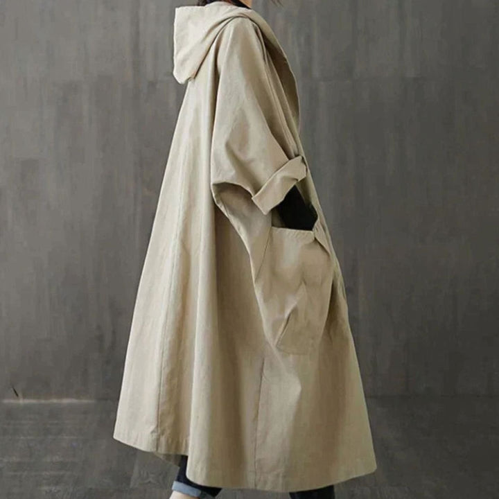 Women's Oversized Hooded Trench Coat Large Side Pockets, Khaki