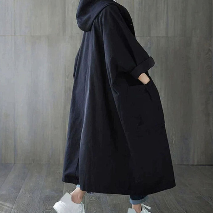 Women's Oversized Hooded Trench Coat Large Side Pockets, Khaki