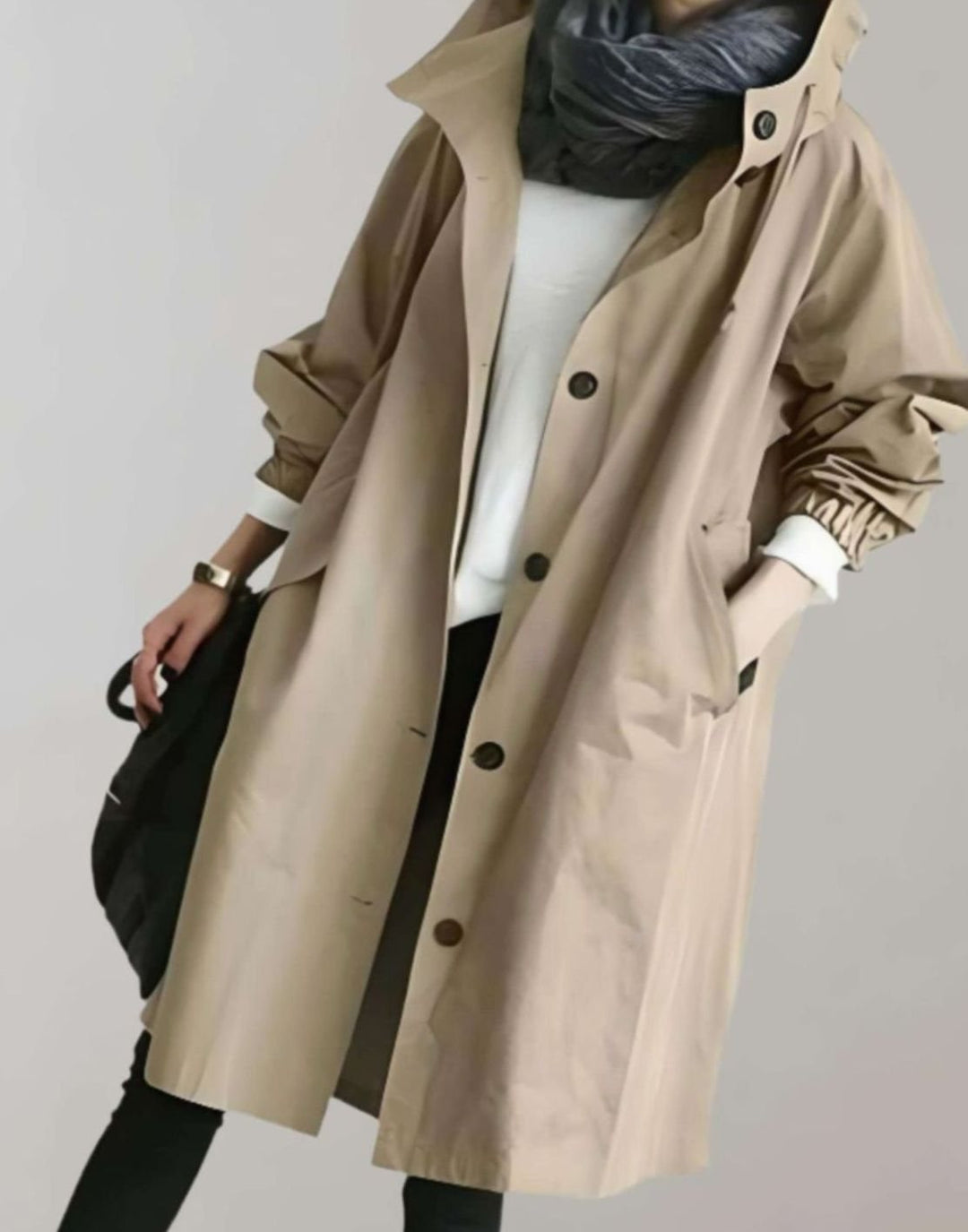 Women's Oversized Hooded Trench Coat Relaxed Fit - Beige