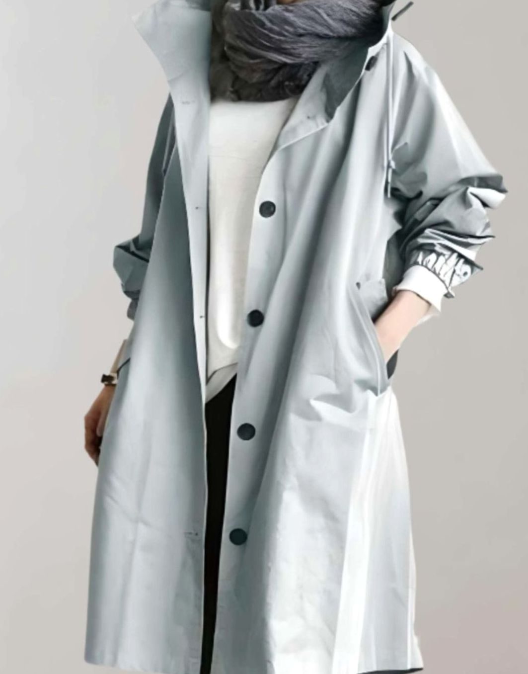 Women's Oversized Hooded Trench Coat Relaxed Fit - Light Blue