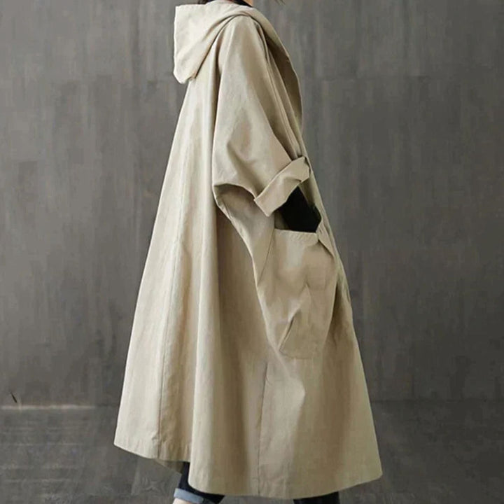 Women's Oversized Hooded Trench Coat with Large Pockets