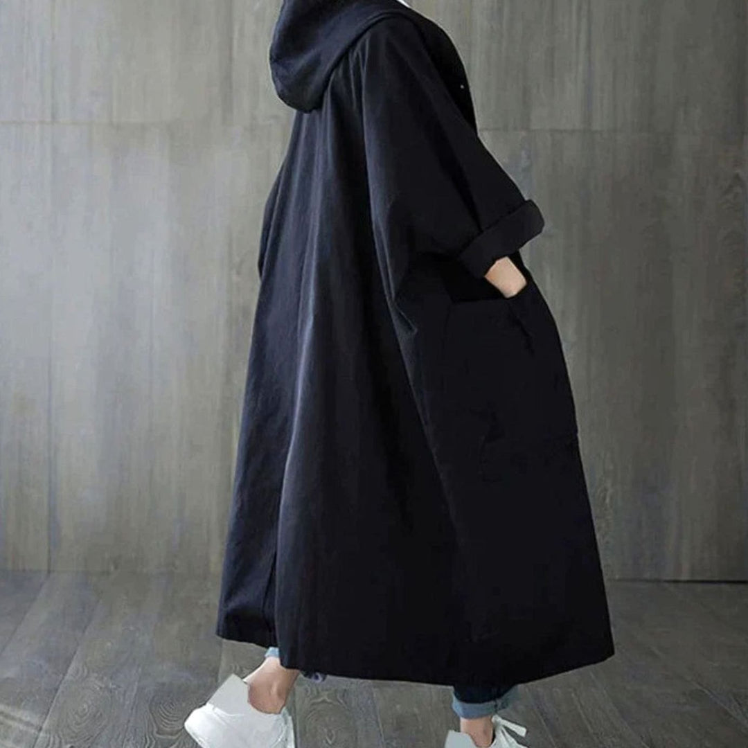 Women's Oversized Hooded Trench Coat with Large Pockets
