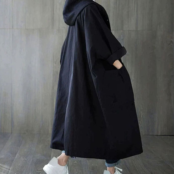 Women's Oversized Hooded Trench Coat with Large Pockets