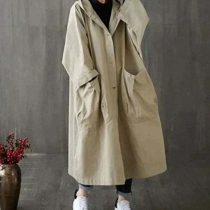 Women's Oversized Hooded Trench Coat with Side Pockets